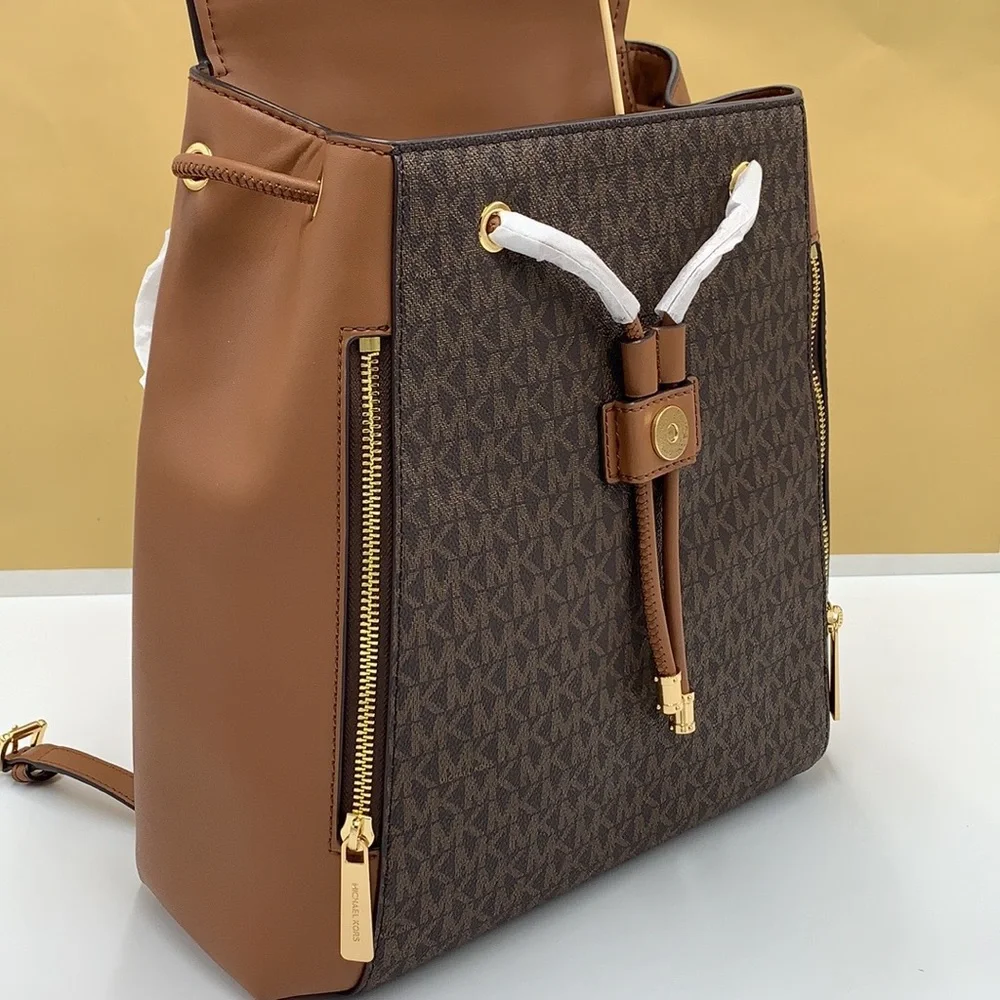 MICHAEL KORS PHOEBE MEDIUM DRAWSTRING BACKPACK BROWN SIGNATURE COLOR